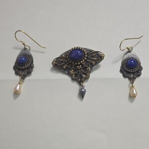 Vintage Blue  Earrings and Brooch